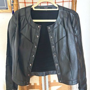 Guess Faux Leather Moto Jacket with Mesh Panels